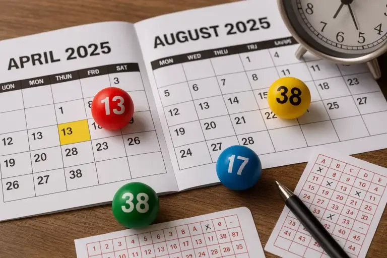 שינויים במועדי הגרלות הלוטו לשנת 2025 – לוח שנה עם תאריכים מסומנים וכדורי לוטו